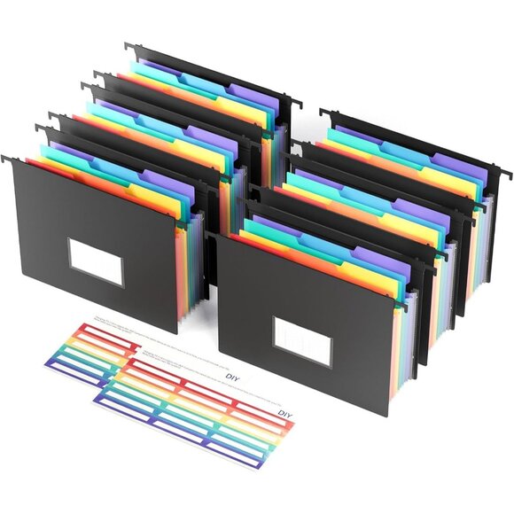 6 Pack Hanging File Folders Letter Size with 7 Expandable Accordion Pockets - Picture 1 of 3